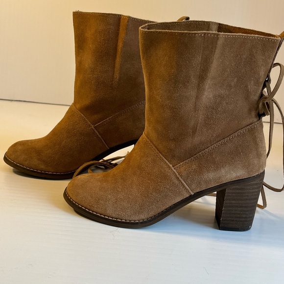 Suede Moto Boho Slouchy Shaft Booties Camel Western Coastal Cowgirl Piratecore - Picture 3 of 11